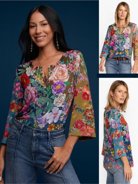 Johnny Was Tops - JOHNNY WAS The Janie Favorite Button Front Henley Size Medium Neutra